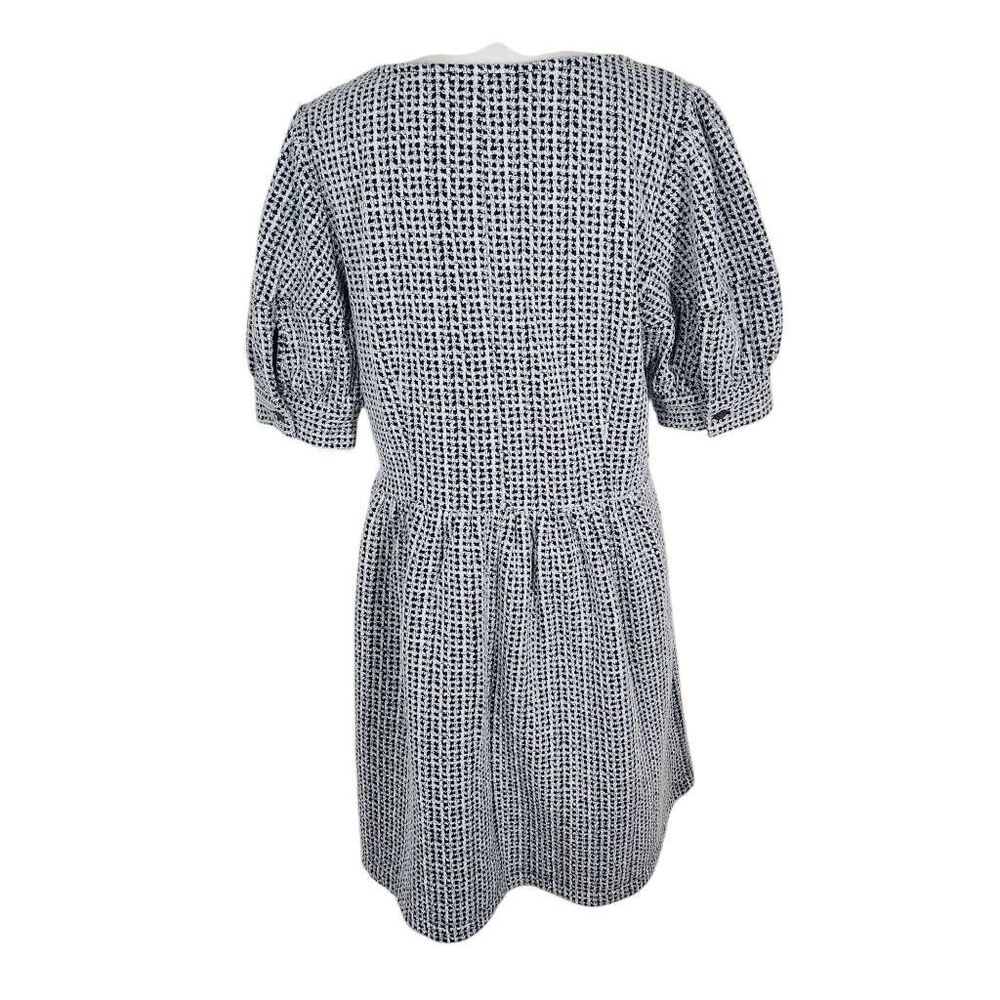 LOFT Black and White Babydoll Dress Size Medium Textured Scoop Neck Swing Dress - Picture 3 of 11